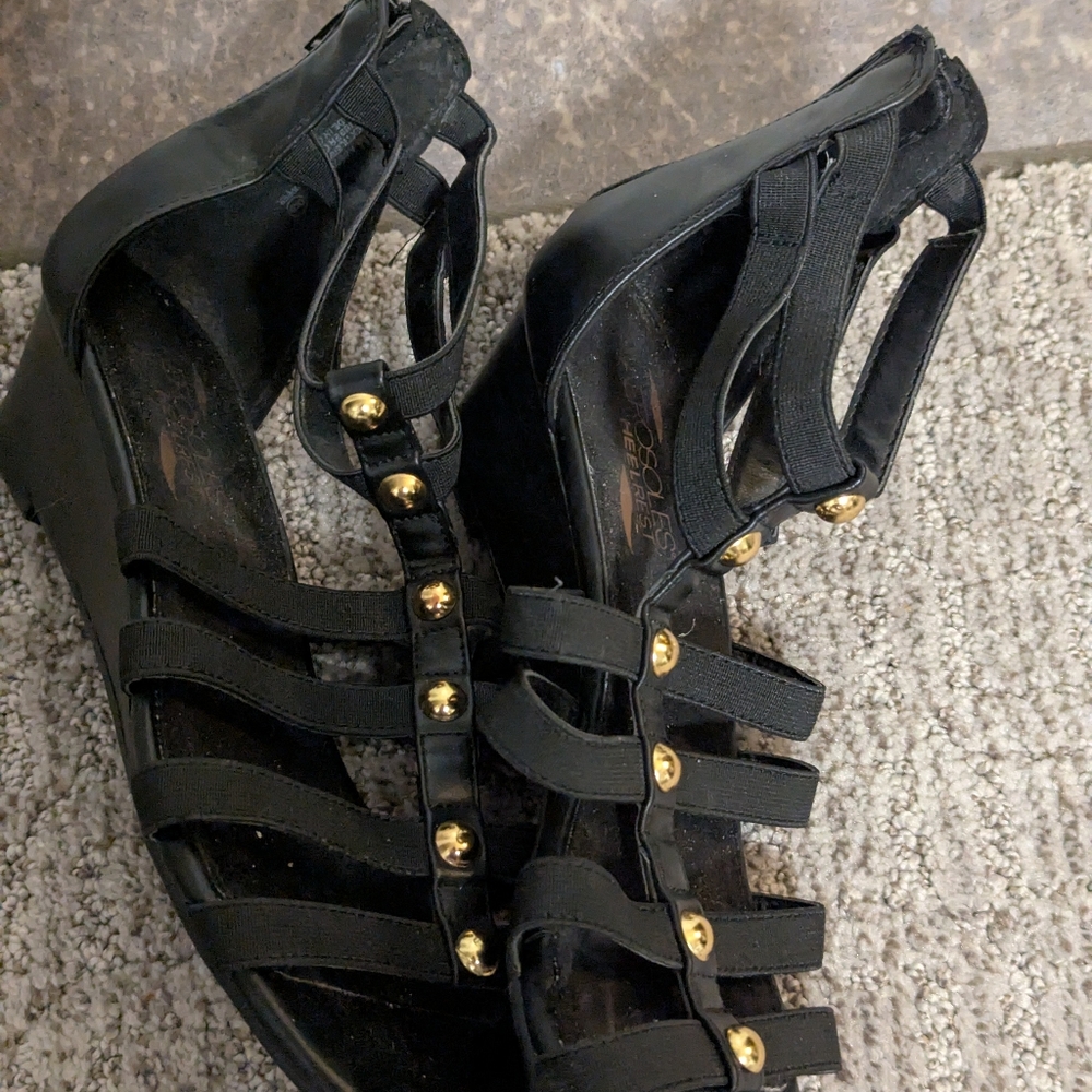 Black Gladiator Sandals with Gold Accents